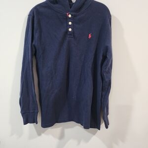 Ralph Lauren Navy Hooded Long-Sleeve Polo with Pink Pony